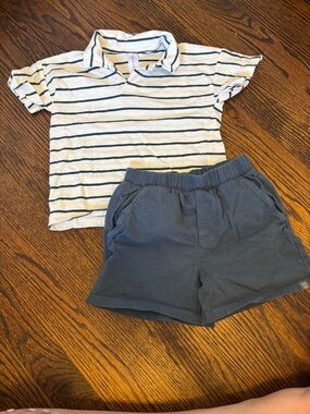 Gerber White & Navy Striped Polo with Navy Shorts Set